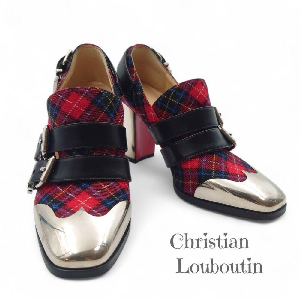Christian Louboutin Red Plaid and Silver Heels